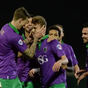 Bristol City's Saville and Flint Celebrate Goal Against Yeovil Town, Sky Bet League One, 2015
