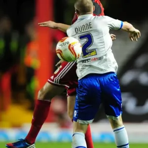 Bristol City's Steven Davies Battles for Header Print