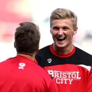 Bristol City's Taylor Moore Grins During Warm-Up Ahead of Derby County Clash