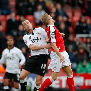 Bristol City's Wilbraham and Crewe's Davis in Mid-Air Print