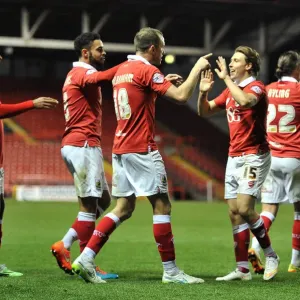 Bristol City's Wilbraham and Freeman Celebrate Goal in Johnstones Paint Trophy Match against Coventry City