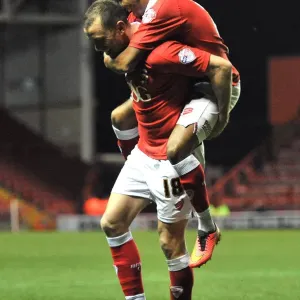Bristol City's Wilbraham and Smith Celebrate Goal in Johnstones Paint Trophy Match against Coventry City