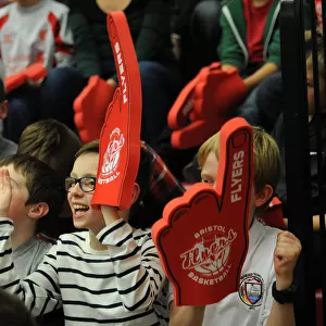 Bristol Flyers Fans Cheering at SGS Wise Campus during Basketball Game against Newcastle Eagles