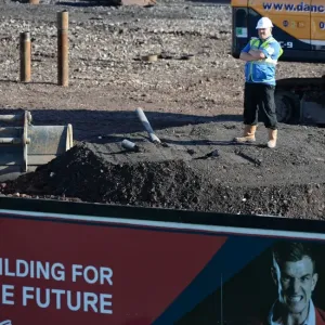 Builder's Watchful Eye Over Bristol City vs Chesterfield Football Match, Ashton Gate, 2014