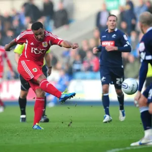 Championship Clash: Millwall vs. Bristol City - 20/11/2011 - Football Action: Bristol City Player Fires Towards Millwall's Goal Championship Clash: Millwall vs. Bristol City - 20/11/2011 - Football Action: Bristol City Player Fires Towards Millwall's Goal