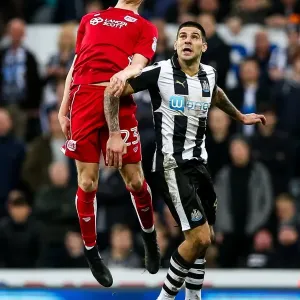 Print of Hordur Magnusson vs. Aleksandar Mitrovic in mid-air
