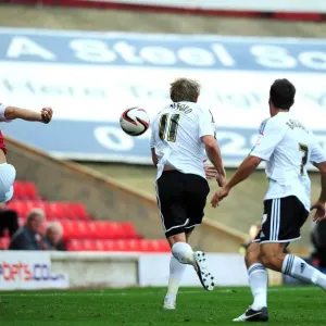 Print of John Stones blocking Martyn Woolford's goal attempt
