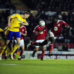 Damion Stewart's Close Header: Bristol City vs. Derby County Championship Clash at Ashton Gate Stadium (11/12/2010)