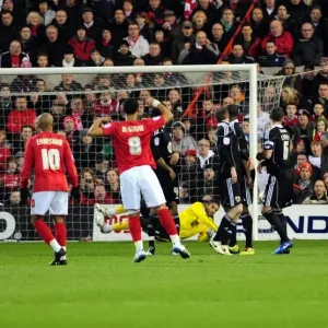 David James Saves Free Kick from Lewis McGugan in Nottingham Forest vs. Bristol City Championship Clash