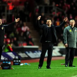 Print of Derek McInnes and Tony Docherty protesting a refereeing decision Print of Derek McInnes and Tony Docherty protesting a refereeing decision