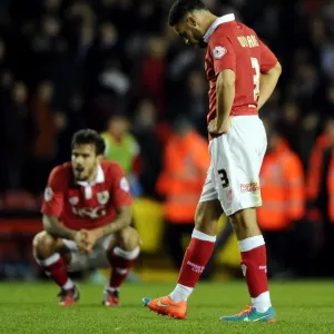 Print of Disappointed Duo in Bristol City Football Match Print of Disappointed Duo in Bristol City Football Match