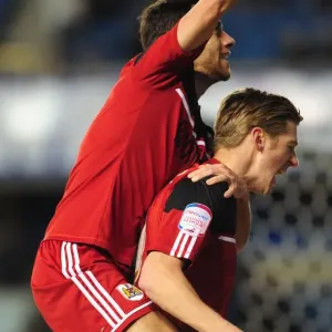 Exultant Teammates: Sam Baldock and Jon Stead Celebrate Goal at Millwall's The Den, Championship 2013