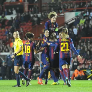 FC Barcelona Celebrates Equalizer Against Bristol Academy Print FC Barcelona Celebrates Equalizer Against Bristol Academy Print