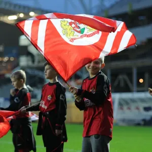 Flag-Bearing Moment: Sky Bet Championship Clash between Bristol City and Queens Park Rangers at Ashton Gate Stadium, December 2015 Flag-Bearing Moment: Sky Bet Championship Clash between Bristol City and Queens Park Rangers at Ashton Gate Stadium, December 2015