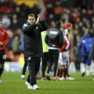 Graham Westley of Stevenage Congratulates Fans After 4-1 Loss to Bristol City Graham Westley of Stevenage Congratulates Fans After 4-1 Loss to Bristol City