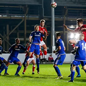Harvey Moss Fights for Control at a Corner: FA Youth Cup Third Round, Bristol City U18 vs Cardiff City U18
