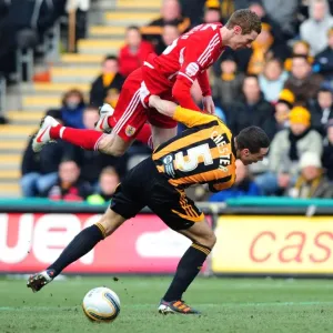 Print of James Chester Fouling Stephen Pearson in Championship Match