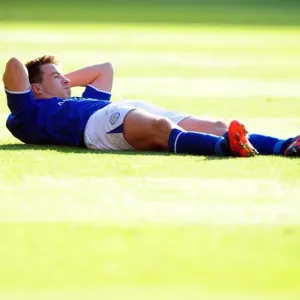 Injured Sean St Ledger of Leicester City during Leicester City vs Bristol City Championship Match, October 6, 2012 Injured Sean St Ledger of Leicester City during Leicester City vs Bristol City Championship Match, October 6, 2012
