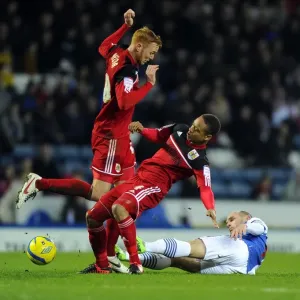 Intense Moment: Danny Murphy Tackles Bobby Reid and Ryan Taylor in FA Cup Clash between Bristol City and Blackburn Rovers