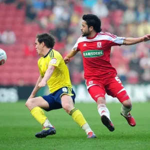 Intense Rivalry: Neil Kilkenny vs. Merouane Zemmama at Riverside Stadium - Middlesbrough vs. Bristol City Football Match, March 2012 Intense Rivalry: Neil Kilkenny vs. Merouane Zemmama at Riverside Stadium - Middlesbrough vs. Bristol City Football Match, March 2012
