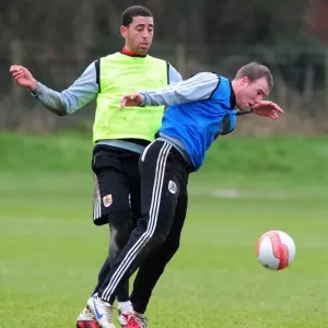 Intense Training Clash: David Clarkson vs. Lewin Nyatanga, Bristol City Football Club