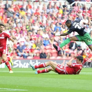Jonathan Kodjia's Shot at Riverside Stadium: Middlesbrough vs. Bristol City, Sky Bet Championship