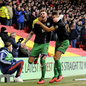 Jubilant Moment: Aden Flint and Nathan Baker's Euphoric Celebration after Bristol City's Win at Nottingham Forest (2016)