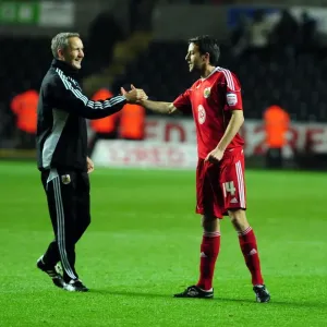 Keith Milen and Cole Skuse: Celebrating Victory with Bristol City in Swansea City Championship Match, 10/11/2010