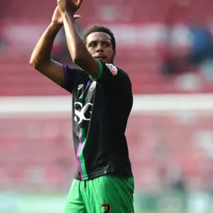 Korey Smith of Bristol City Shows Appreciation to Traveling Fans at Middlesbrough's Riverside Stadium