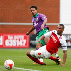 Korey Smith of Bristol City Takes Shot Amidst Challenge from Nathan Pond of Fleetwood Town - Football Rivalry in League 1 Korey Smith of Bristol City Takes Shot Amidst Challenge from Nathan Pond of Fleetwood Town - Football Rivalry in League 1