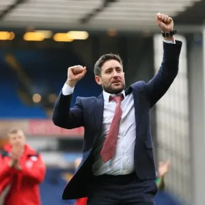 Lee Johnson's Euphoric Moment: Celebrating Promotion with Bristol City at Ewood Park Lee Johnson's Euphoric Moment: Celebrating Promotion with Bristol City at Ewood Park