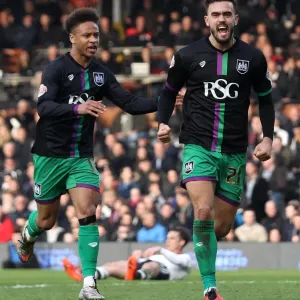Maron Pack and Bobby Reid Celebrate Equalizing Goal for Bristol City at Craven Cottage (Fulham v Bristol City, Sky Bet Championship)