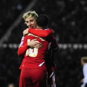 Martyn Woolford and Nicky Maynard: Derby County vs. Bristol City - Woolford's Goal Celebration (Championship Football Match, 10th December 2011)