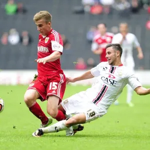 Milton Keynes Dons George Baldock Fouls Joe Bryan in Milton Keynes Dons vs. Bristol City Football Match, Sky Bet League One (August 24, 2013)