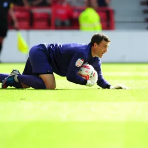 Nottingham Forest's Lee Camp Gathers the Ball in Championship Clash vs. Bristol City