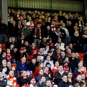 Print of Bristol City Fans at Oakwell Stadium Print of Bristol City Fans at Oakwell Stadium