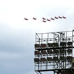 Red Arrows Soar Over EBB Stadium: Aerial View of Bristol City Football Match Red Arrows Soar Over EBB Stadium: Aerial View of Bristol City Football Match