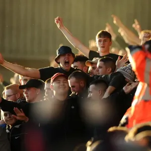 Print of a large crowd of Preston North End fans invading Ashton Gate