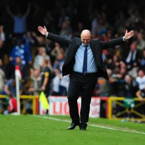 Steve Kean's Euphoric Solo Celebration: Jordan Rhodes Scores the Championship-Winning Goal for Blackburn Rovers against Bristol City