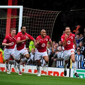 Thrilling Goal Celebration: Lewin Nyatanga Scores the Opener for Bristol City against Newcastle United (Championship 2010)