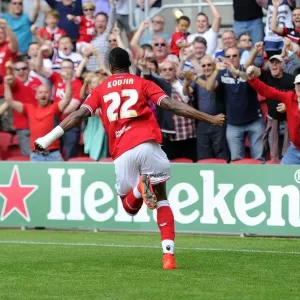 Thrilling Moment: Jonathan Kodjia's Euphoric Goal Celebration for Bristol City against Brentford, Sky Bet Championship