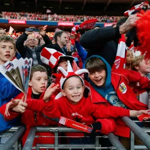 Print of Bristol City fans celebrating a 2-0 win at Wembley Stadium