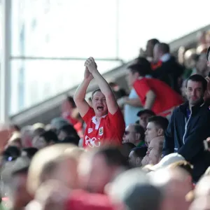 Triumphant Bristol City Fans Celebrate at Chesterfield's Proact Stadium, League One Football Match, 2015