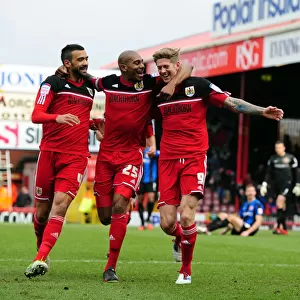 Triumphant Moment: Euphoric Celebration of Jon Stead, Marvin Elliott, and Liam Fontaine as Bristol City Wins Npower Championship against Barnsley