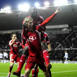 Woolford and Adomah's Thrilling Goal Celebration: Derby County vs. Bristol City (Championship Football, 10th December 2011)