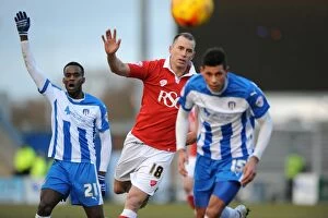 Images Dated 21st February 2015: Aaron Wilbraham of Bristol City in Action against Colchester United, Colchester Community Stadium