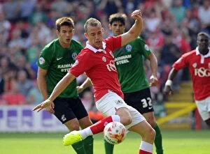 Images Dated 6th September 2014: Aaron Wilbraham's Shot for Bristol City Against Scunthorpe United, September 6, 2014