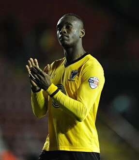 Images Dated 11th November 2014: Adebayo Azeez of AFC Wimbledon Appreciates Fans Support during Bristol City Match