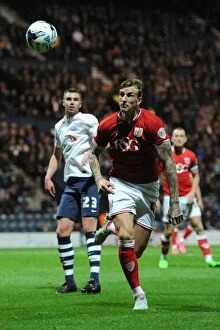 Images Dated 15th September 2015: Aden Flint Closes In: Intense Moment at Preston North End vs. Bristol City