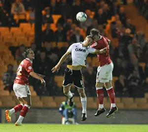 Port Vale V Bristol City Prints: Aden Flint Heads the Ball for Bristol City in Port Vale Match, September 16, 2014
